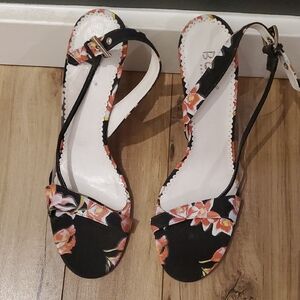 BCBG Floral Black Sandals
